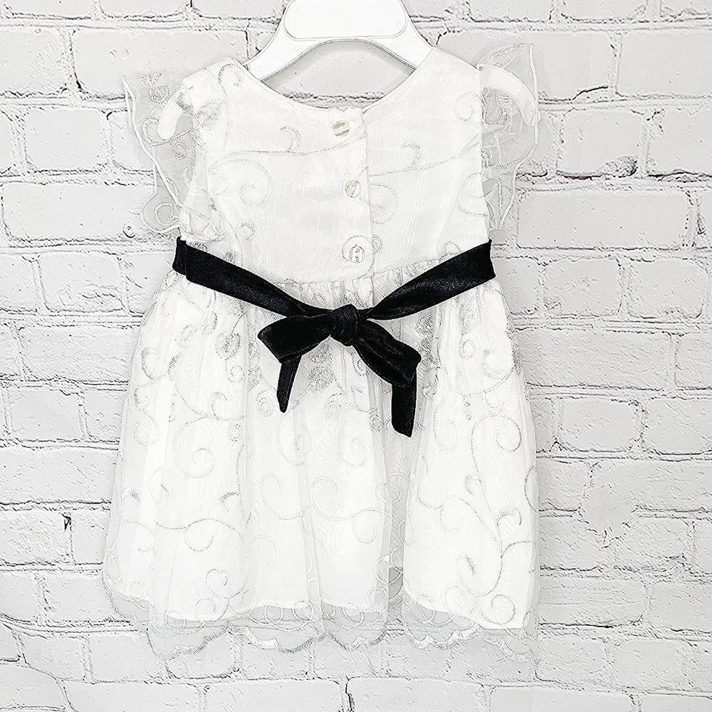 NEW w TAGS SWEETHEART ROSE 12M WHITE DRESS BLK BOW